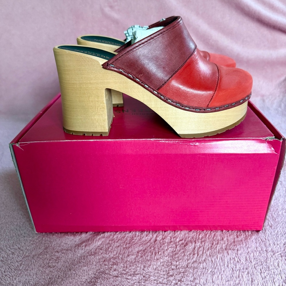Swedish Hasbeen Red Leather Platform Clogs